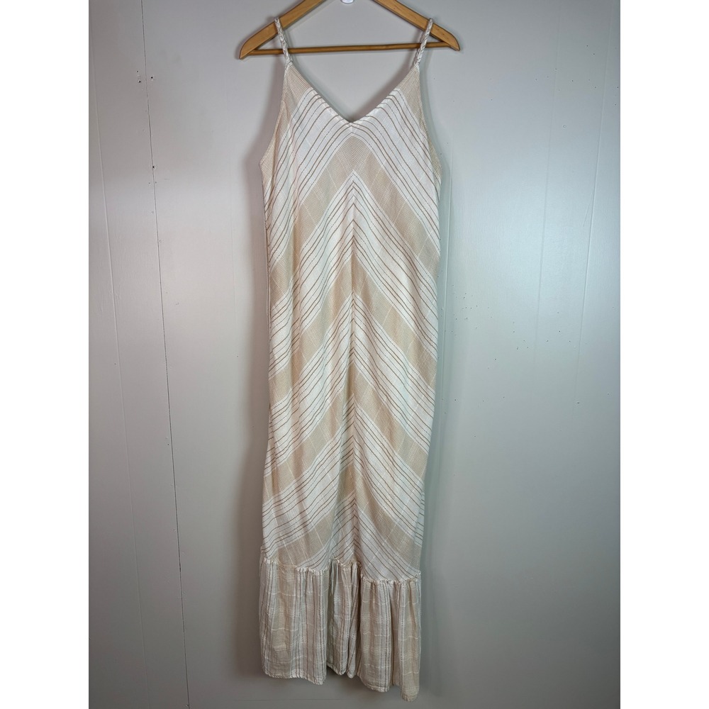 Knox Rose Maxi Dress XL Ivory Beige Striped Braided Strap Ruffle Hem Boho Women